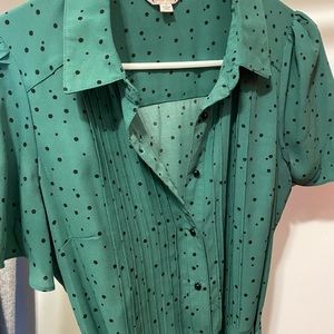 Green and Black poka dot Midi dress